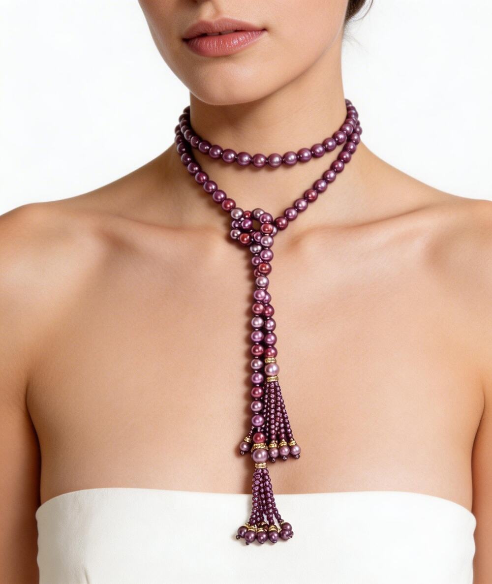 Vintage Joan Rivers Purple Pearl Lariat Necklace Designer